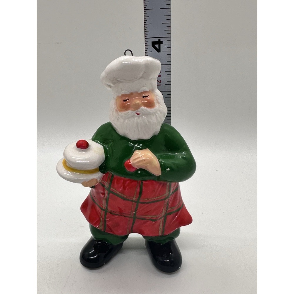 Silvestri Handcrafted Santa Chef Figurine Holding Cake Ornament 4"